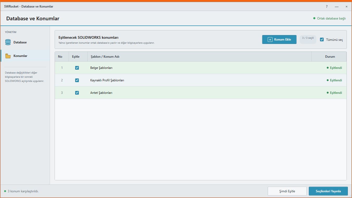 Ayense Works Database Konumlar ekranı